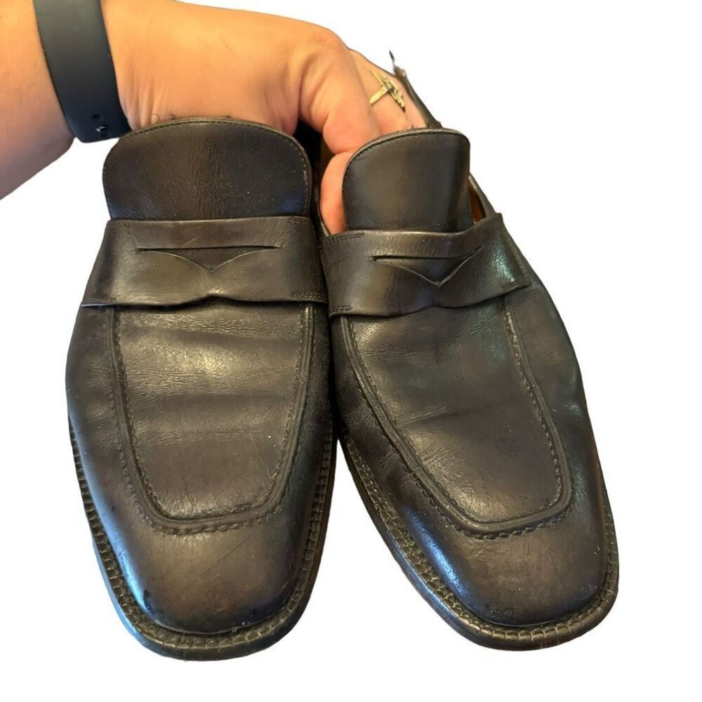 SALVATORE FERRAGAMO BLACK CALFSKIN LEATHER PENNY LOAFER size 8 men’s - Picture 3 of 15